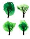 Set of stylized watercolor trees.