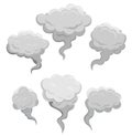 Set of stylized white clouds. Comic smoke streams, dust, smog and smoke steaming cloud silhouettes set. Wind silhouette