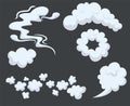 Set of stylized white clouds. Vector smoke set special effects template. Cartoon steam clouds, puff, mist, fog, watery Royalty Free Stock Photo