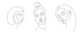 Set of stylized woman faces and hairstyles. Modern single line art. Woman beauty fashion concept, minimalistic style Royalty Free Stock Photo