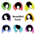 Set of stylized women`s busts with curly hair