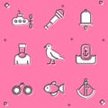 Set Submarine, Spyglass telescope lens, Ship bell, Sailor captain, Bird seagull, Location with anchor, Binoculars and