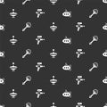 Set Submarine toy, Rattle baby, Whirligig and Ray gun on seamless pattern. Vector