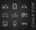 Set Submarine, Tram and railway, Car, Delivery cargo truck, Scooter, and Trolleybus icon. Vector