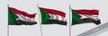 Set of Sudan waving flag on isolated background vector illustration