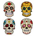 Set of Sugar skulls isolated on white background. Day of the dea