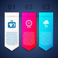 Set Suitcase, Clock and Storm. Business infographic template. Vector