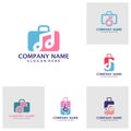 Set of Suitcase with Music logo design vector. Suitcase logo design template concept Royalty Free Stock Photo