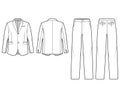 Set of Suits single breasted - classic trouser, jacket technical fashion illustration with two - pieces, oversized body