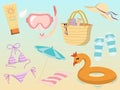 Set of summer accessories beach illustration. Royalty Free Stock Photo
