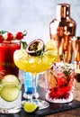 Set of summer alcoholic cocktails, popular bright refreshing alcohol drinks and beverages Royalty Free Stock Photo