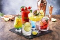 Set of summer alcoholic cocktails, popular bright refreshing alcohol drinks and beverages Royalty Free Stock Photo