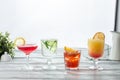 Set of summer alcoholic cocktails popular bright refreshing alcohol drinks and beverages on white background Royalty Free Stock Photo