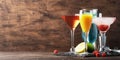 Set of summer alcoholic cocktails, popular bright refreshing colorful alcohol drinks and beverages Royalty Free Stock Photo