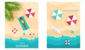 Set summer backgrounds. Couple sunbathing top view. A man and an African American woman are sunbathing on a beach. Beach time