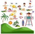 Set of summer beach activity