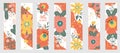 Set summer bookmarks. Hello summer. Summer flowers, leaves on white background Royalty Free Stock Photo