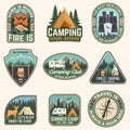 Set of Summer camp badges. Vector. Concept for shirt or logo, print, stamp, patch or tee. Design with compass, camping Royalty Free Stock Photo