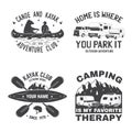 Set of Summer camp, canoe and kayak club badge. Vector. Concept for shirt or logo, print, stamp, patch. Vintage Royalty Free Stock Photo