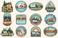 Set of summer camp, canoe and kayak club badges. Vector. For patch. Design with camping, mountain, river, american Royalty Free Stock Photo