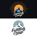 Set of Summer Camp and Outdoor vintage colored logos, emblems, labels, badges.