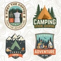 Set of Summer camp patches. Vector. Concept print, stamp, apparel or tee. Vintage design with coffee maker, campin tent Royalty Free Stock Photo