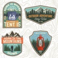 Set of Summer camp patches. Vector. Concept for shirt, stamp, apparel or tee. Vintage design with lantern, pocket knife Royalty Free Stock Photo