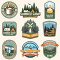 Set of Summer camp patches. Vector illustration. Concept for shirt or logo, print, stamp, badges or tee. Design with Royalty Free Stock Photo