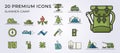 set of summer camping adventure icon symbol vector illustration design, bundle icon of camping equipment