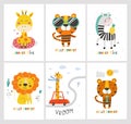 Set summer card with cute animals. Vector illustrations Royalty Free Stock Photo