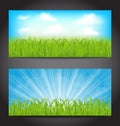 Set summer cards with grass, natural backgrounds