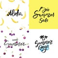 Set of summer cards templates with hand drawn lettering and watercolor backgrounds - Alona, Hello summer, summer days and big summ Royalty Free Stock Photo