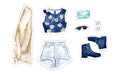 Set of summer casual clothers on a white background