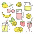 Set of summer cocktails line drawn on a white background. Vector sketch food Royalty Free Stock Photo