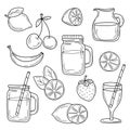Set of summer cocktails line drawn on a white background. Vector sketch food. Royalty Free Stock Photo