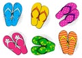 Set of summer colorful comic flip flop with halftone shadow in pop art style. Vector Royalty Free Stock Photo