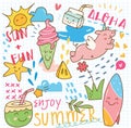 Set of summer doodle collage