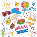 Set of summer doodle collage