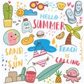 Set of summer doodle collage