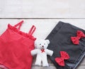 Set summer dress of girl kids and teddy bear