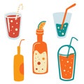 Set of summer drinks. Vector set of soft Drinks in Cans. Summer vacation and beach party. Trendy illustration. Vector cartoon All Royalty Free Stock Photo