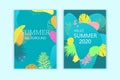 Set Of Summer Exotic Backgrounds, Cards, Brochures, Covers. Bright Colorful Design, Trendy Style.