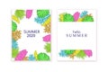 Set Of Summer Exotic Backgrounds, Cards, Brochures, Covers. Bright Colorful Design, Trendy Style.