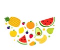 Set Summer fruits in round. Strawberry, cherry, watermelon, apple, pear, banana,