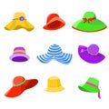 Set of summer hats women Royalty Free Stock Photo
