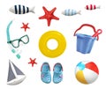 Set of summer items isolated. Child\'s beach staff. Sea vocation objects collection Royalty Free Stock Photo