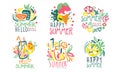 Set of summer logos with lettering. Vector illustration.