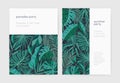 Set of summer party invitation or poster templates with lush tropical vegetation, exotic leaves or jungle foliage and Royalty Free Stock Photo