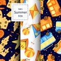 Set of summer patterns. Cartoon style. Vector illustration Royalty Free Stock Photo