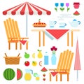 Set of Summer Picnic flat vector illustration.